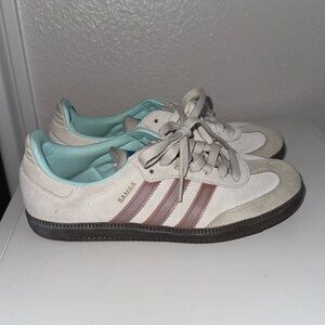 Adidas Sambas Grey and Pink with teal soles - Size 5.5